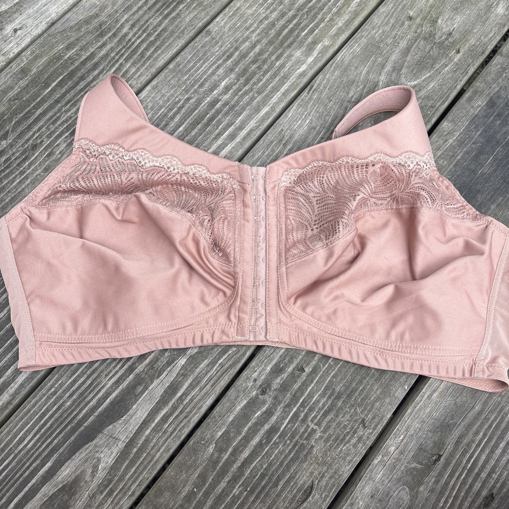 Glamorise Magic Lift Front Close Wirefree Bra 50DD Beige Lace Full Coverage 1210